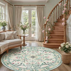 Round Area Rug for Living Room: 8 ft Floral Washable Circle Rug Soft Boho - Image 5