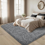5x8 Area Rug for Living Room:Ultra Soft Fluffy Shag Light Grey Rugs, Large - Image 3