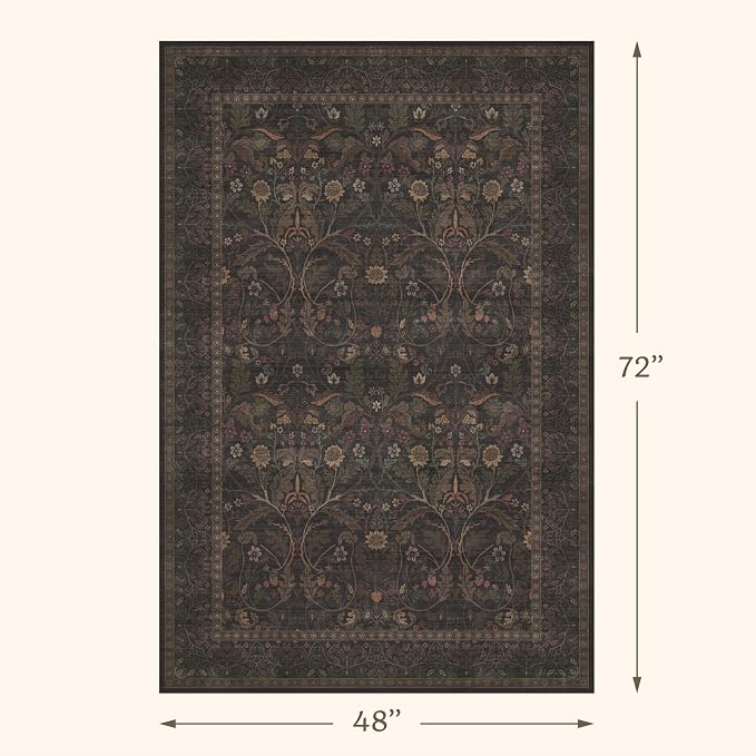 Washable 4x6 Brown Rugs for Living Room, Rustic Carpet for Office, Large - Image 2
