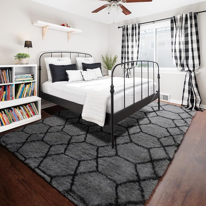 ONASAR 5x7 Area Rugs for Living Room Bedroom, Fluffy Grey and Black Throw Rug - Image 7