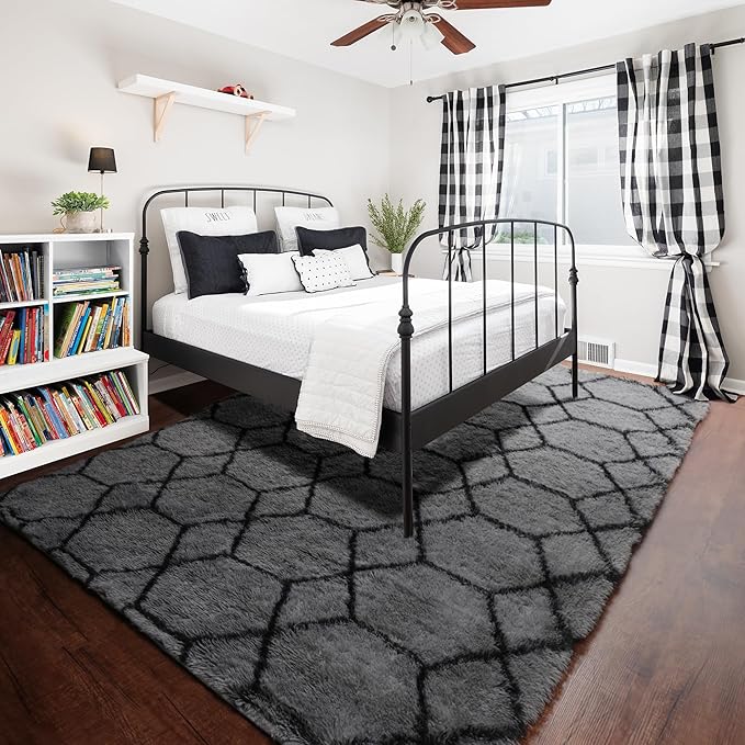 ONASAR 8x10 Area Rugs for Living Room, Fluffy Grey and Black Bedroom Rug - Image 7