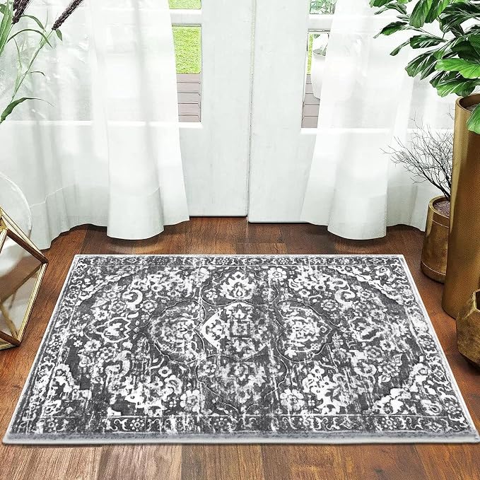 HEBE Washable Area Rug 2'x3', Non Slip Soft Distressed Bedroom & Living Room - Image 7