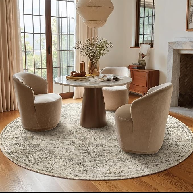 6ft Washable Round Rugs for Bedroom: Circle Living Room Rug Vintage Non Slip - Image 5