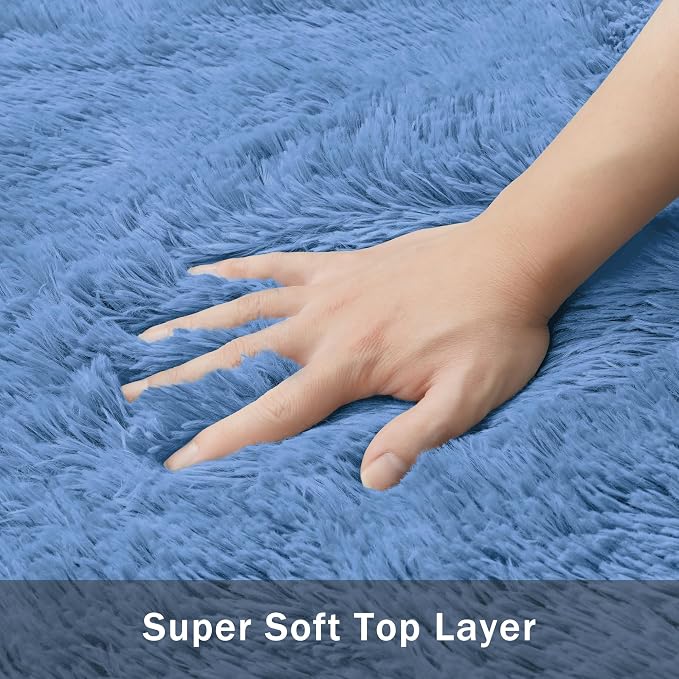 8x10 Area Rug for Living Room:Ultra Soft Fluffy Shag Navy Blue Rugs, Large - Image 9