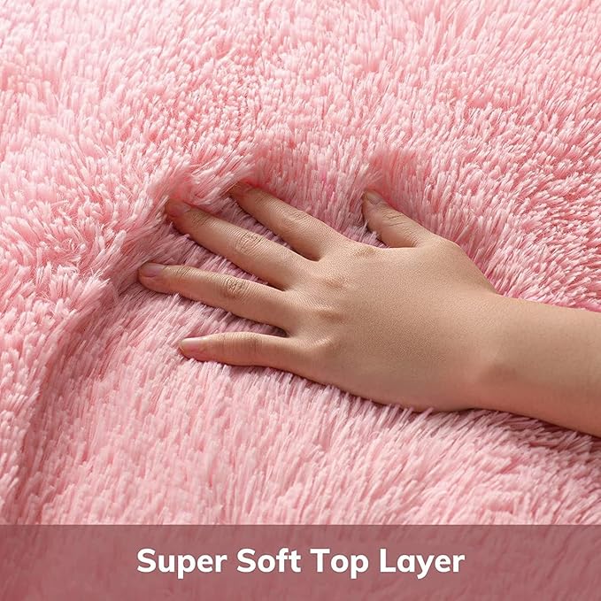 Ophanie Pink Round Rug for Bedroom Girls, Kids Fluffy Kawaii Fuzzy Shag Circle - Image 2