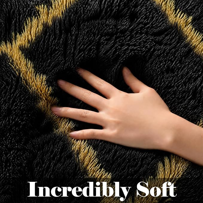 ONASAR 8x10 Area Rugs for Living Room, Fluffy Black and Gold Bedroom Rug - Image 2