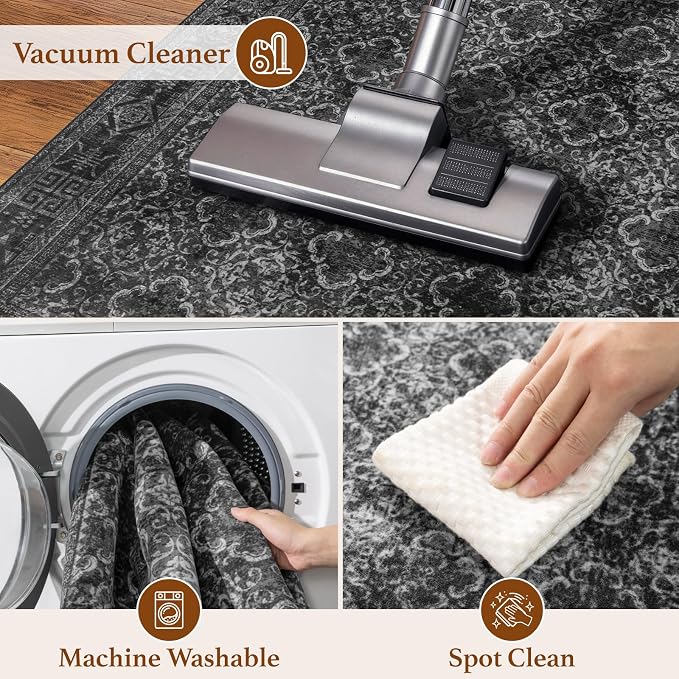 LIANLAM 5x7 Washable Area Rug, Vintage Boho Traditional Pattern, Non-Slip Stain - Image 6