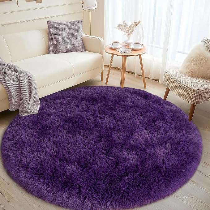 Round Purple Rug for Bedroom, 5 ft Circle Area Rugs for Living Room, Soft by WISHTREE