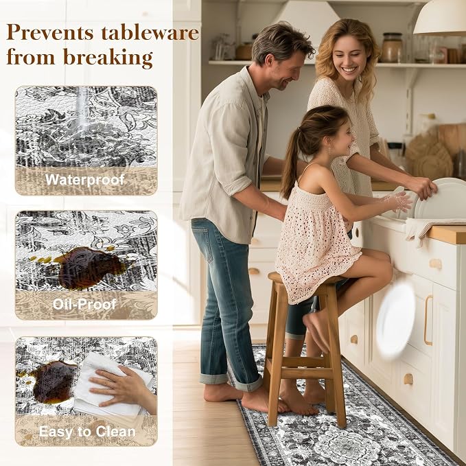 Boho Kitchen Mats for Floor 2 Piece Set Anti Fatigue Cushioned PVC Kitchen Rugs - Image 5