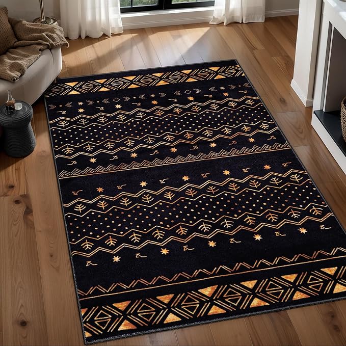 SERISSA 3x5 Area Rugs for Living Room, Washable Non-Slip Black and Gold Small by SERISSAHomeDecorCollection