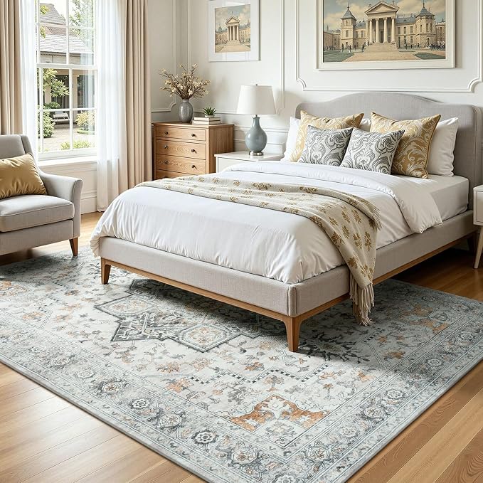 Lofus 5x7 Washable Rugs Non-Slip, Vintage Floral Area Rug - Image 2