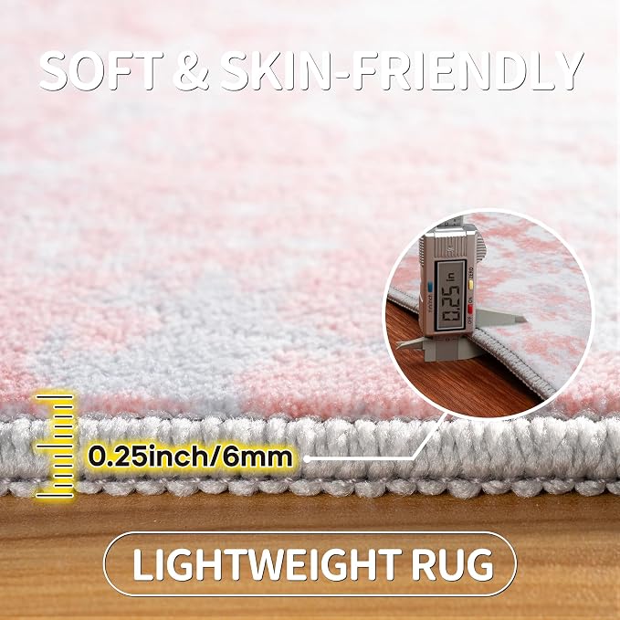 Pink Rug Carpet 9x12 Area Rugs for Bedroom Girls: Washable Modern Rug for - Image 6
