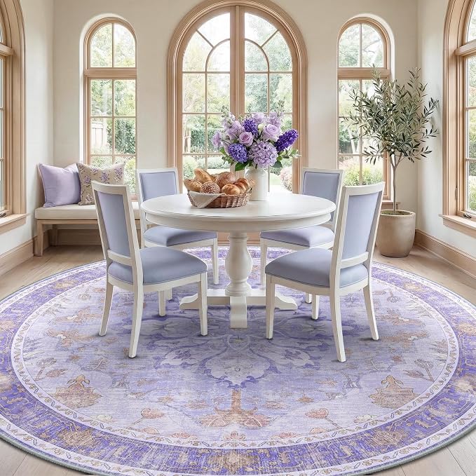 RELEANY Area Rugs Round 8ft Washable Non-Slip, Floral Vintage Distress - Image 2