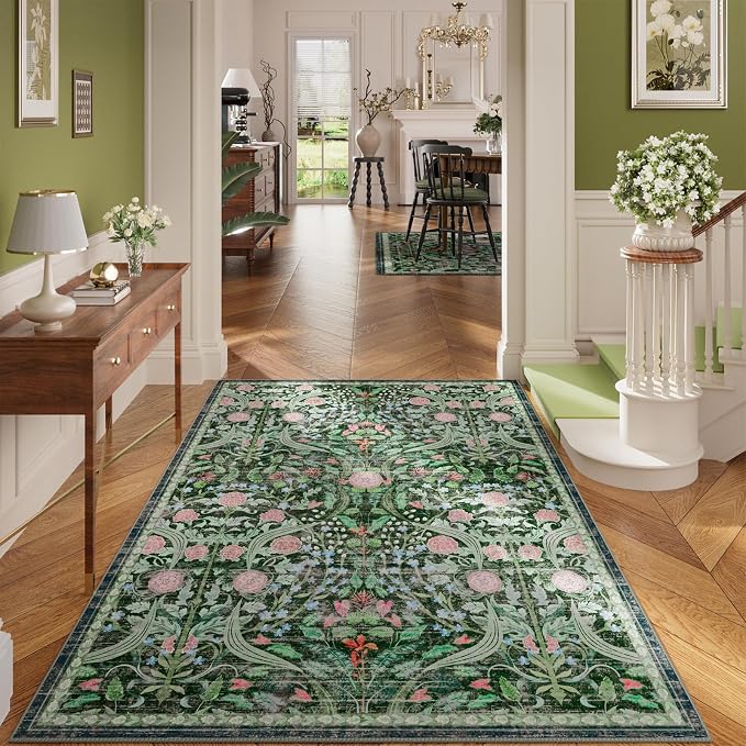 AMTOVO 5x7 Washable Area Rugs for Living Room, Vintage Boho Floral Distressed - Image 2