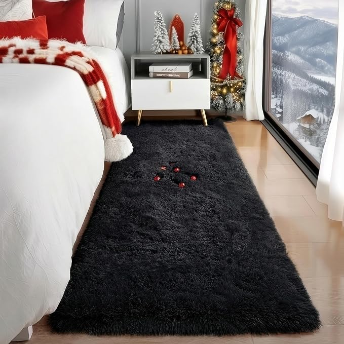 PAGISOFE Black Runner Rugs for Bedroom, Living Room 2x6 Small Plush Fluffy Boys - Image 8