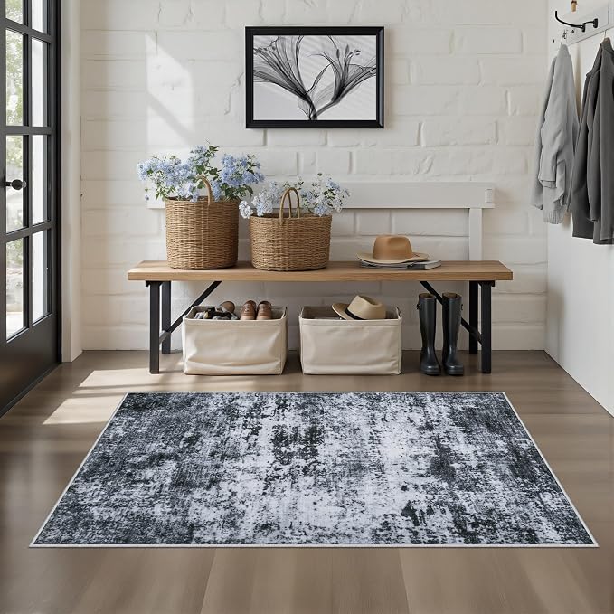 Washable Area Rug 3x5 Entryway Rug: Washable Modern Abstract Soft Thin Rug - Image 3