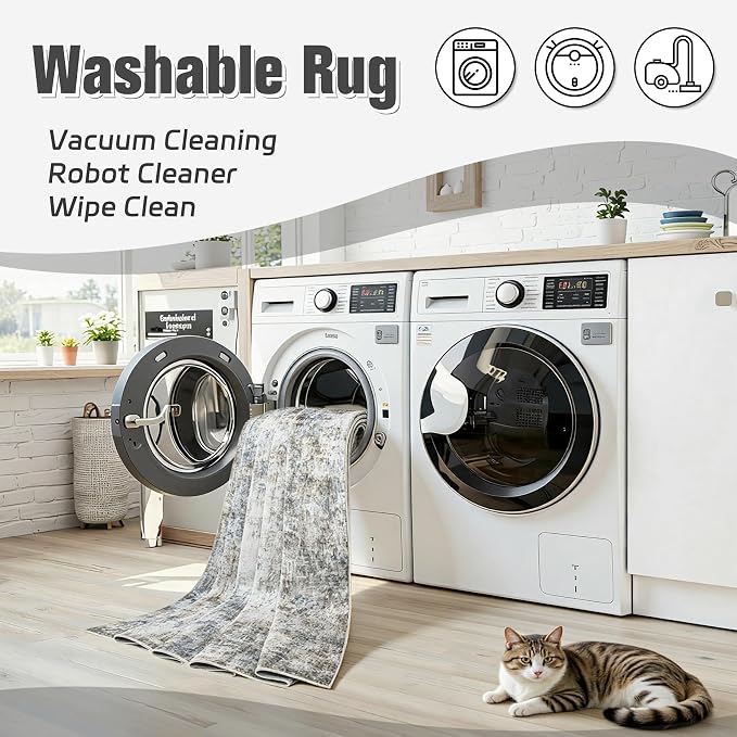 Area Rug 9x12 Living Room Rug Washable: No-Slip Abstract Soft Thin Large Brown - Image 2
