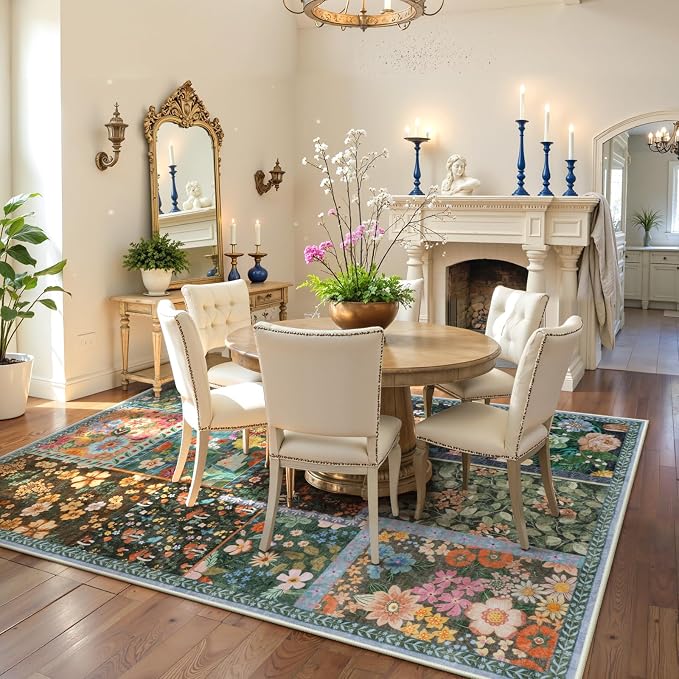 LIVEBOX 5x7 Washable Rug for Living Room, Soft Patchwork Dark Brown Rugs for - Image 4