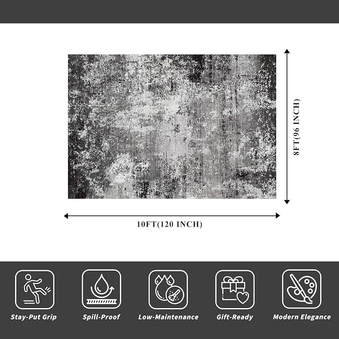 8x10 Washable Living Room Rug – Modern Neutral Abstract Large Area Rug - Image 2