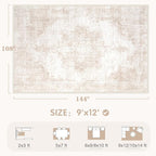 Area Rug 9x12 Vintage Rugs: Large Washable Living Room Rug Retro Medallion - Image 2