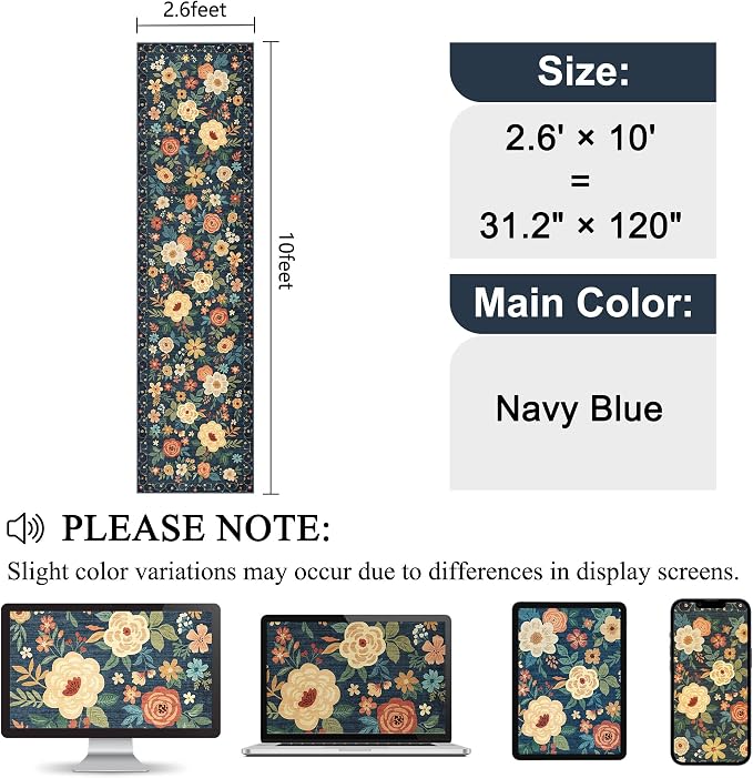 DUKINO Runner Rug for Hallway, 2.6x10 Washable Floral Long Kitchen Rug - Image 2