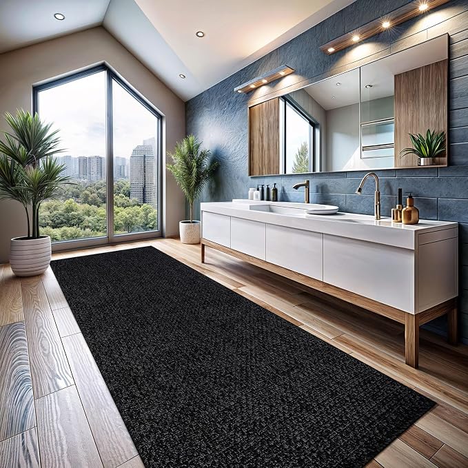 CAMILSON Indoor and Outdoor Runner Rug Dark Gray Black Solid Boho Woven Design - Image 7