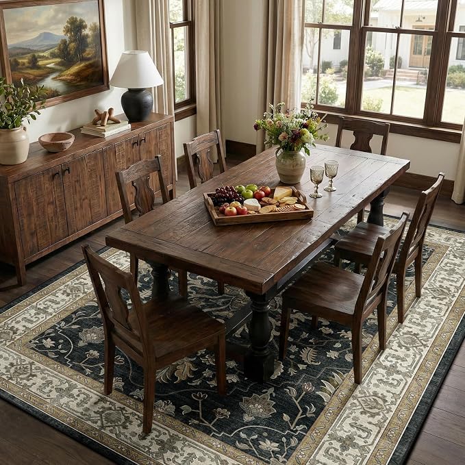 RELEANY Area Rugs 8'x10' Washable Non-Slip, Floral Vintage Distress Medallion - Image 2