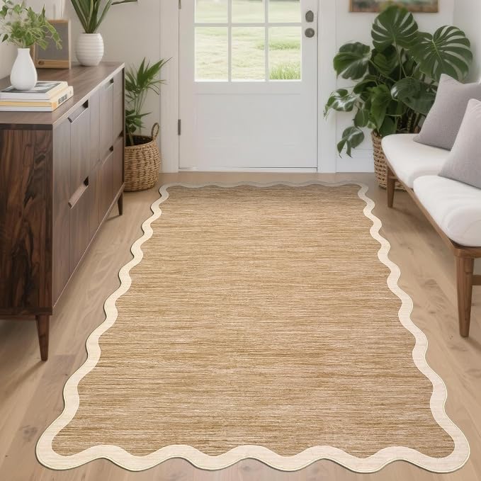 GarveeHome Scalloped Washable Area Rug 3x5 Small Entryway Rug Non Slip Modern - Image 3