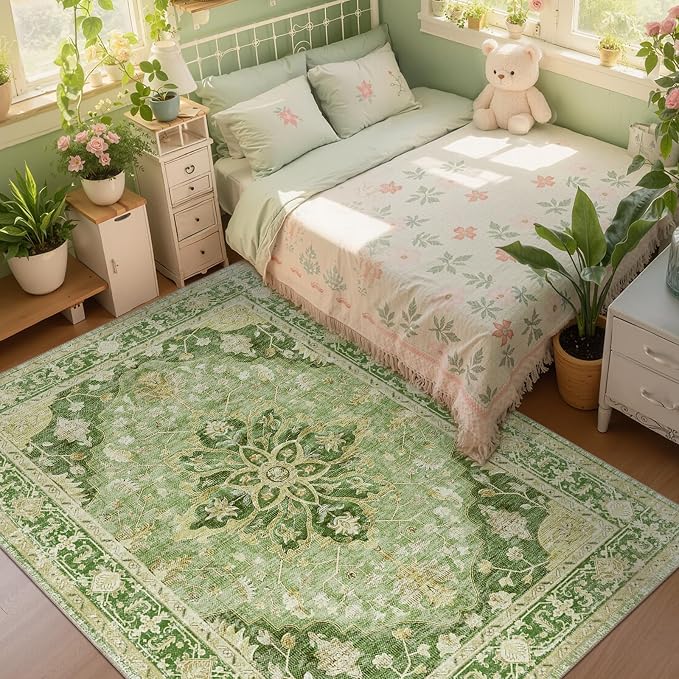 RELEANY Area Rugs 6'x9' Washable Non-Slip, Floral Vintage Distress Medallion - Image 2