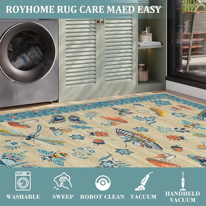 Mushroom Insect 8x10 Area Rugs, Washable Rugs - Image 5