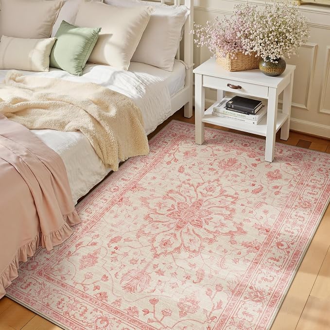 RELEANY Area Rugs 3'x5' Washable Non-Slip, Floral Vintage Distress Medallion by RELEANY