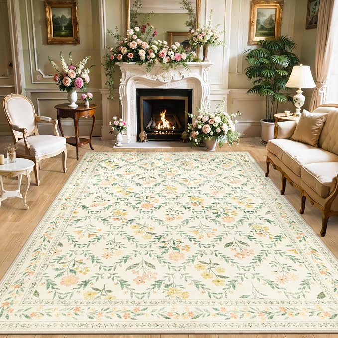 10x14 Area Rugs for Living Room: Floral Washable Rug Vintage Large Soft Boho by PLHXFRSoftAreaRugs