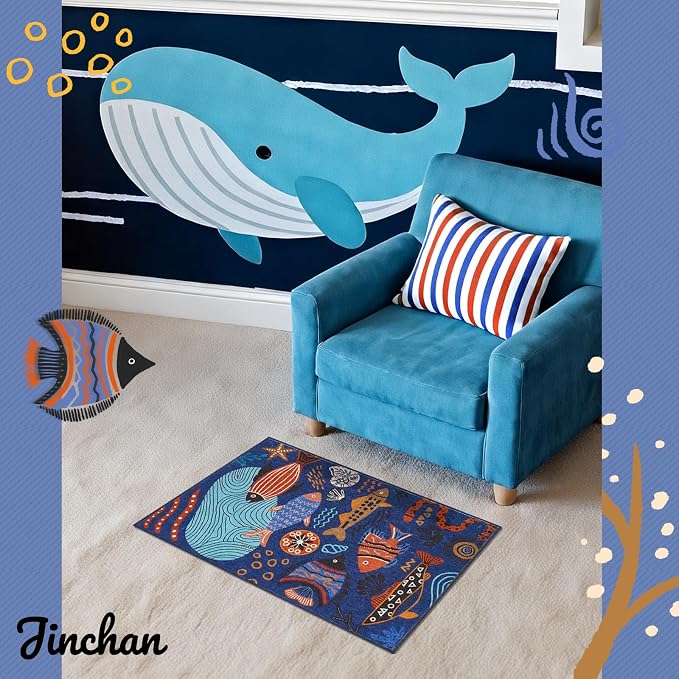 jinchan 2x3 Coastal Area Rug Kids Washable Fun Rug Colorful Ocean Fish Small - Image 8