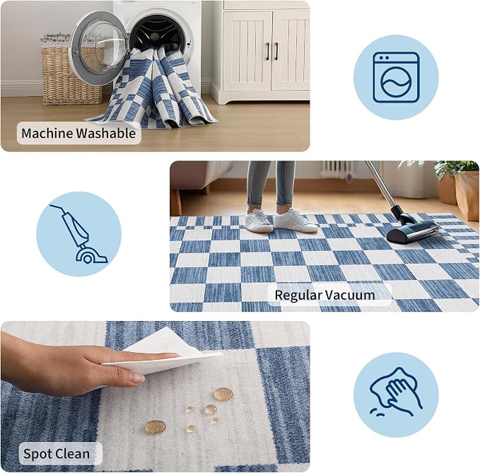 GarveeHome 2×6 Kitchen Runner Rug Non Slip, Dark Blue Checkered Rug, Washable - Image 6