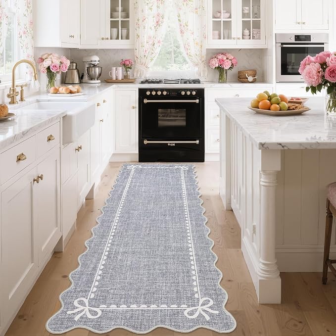 GarveeHome Scalloped Bow Rug for Living Room, Solid Grey Rug for Dorm, Washable - Image 2