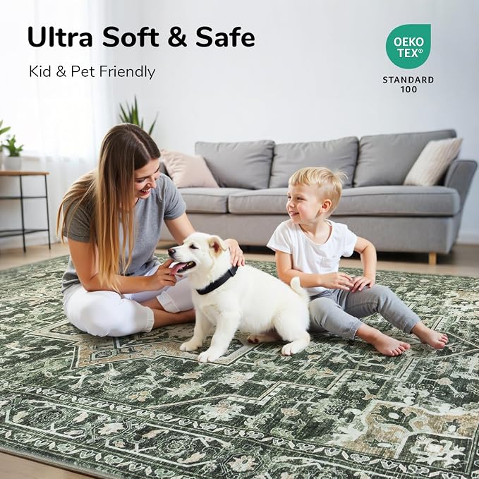Lessymo Washable 8×10 Green Area Rugs - Image 5