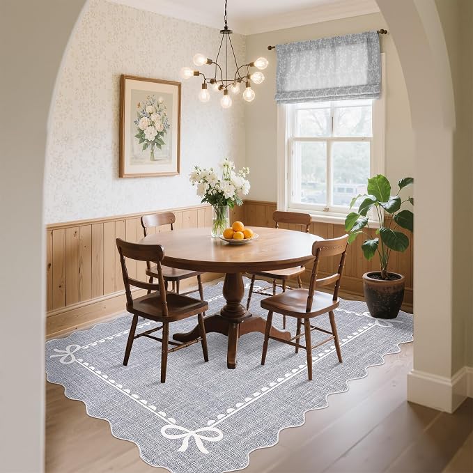 GarveeHome Scalloped Bow Rug for Living Room, Solid Grey Rug for Dorm, Washable - Image 8