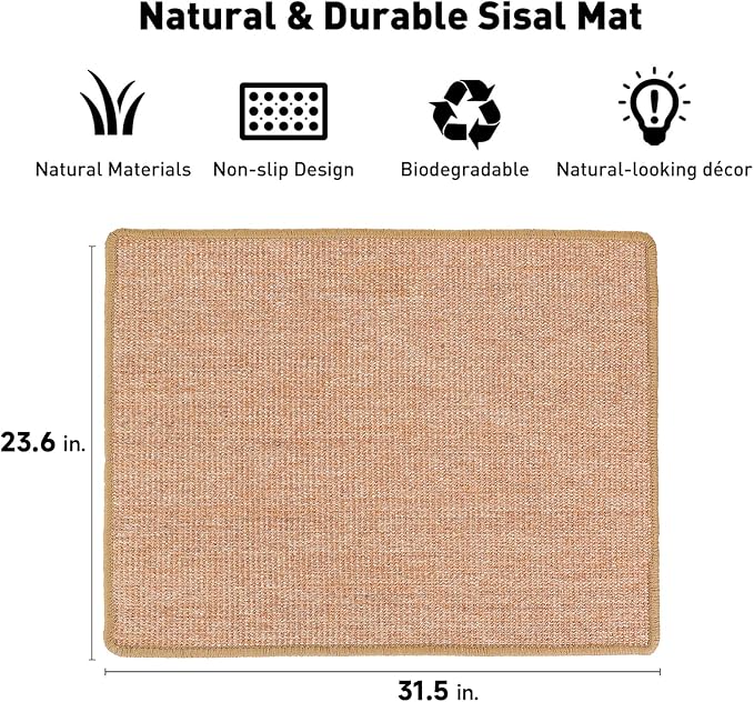 FUKUMARU Cat Scratcher Mat, 23.6 X 31.5 Inch Natural Sisal Cat Scratch Mats - Image 2