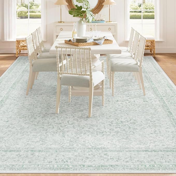 8x10 Area Rugs for Living Room: Washable Large Vintage Floral Rug Low Pile - Image 3