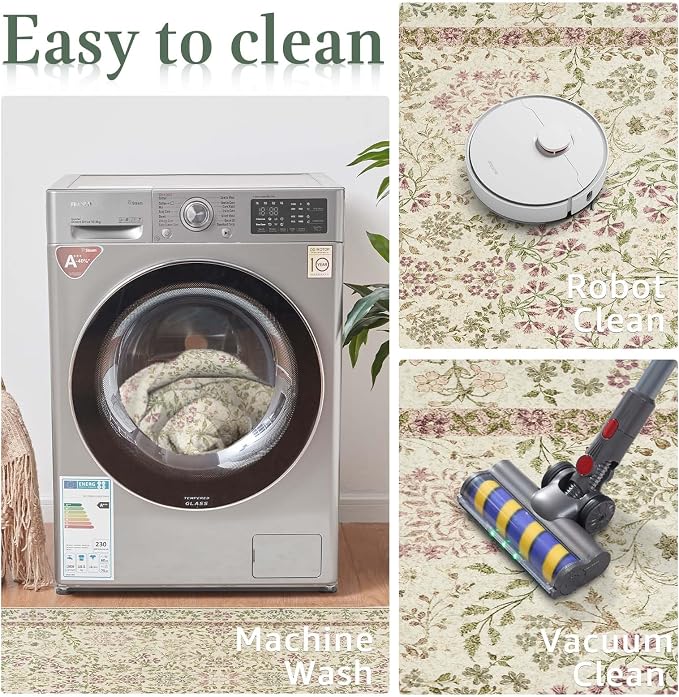 jinchan Zenith Floral Runner Rug 3x10 Washable Kitchen Runner Non-Slip Low-Pile - Image 7