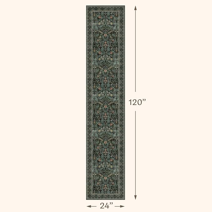 2x10 Long Hallwag Runner Rug 10ft, Washable Dark Green Indoor Floor Mats - Image 2