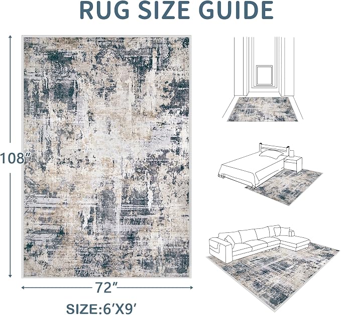 Area Rugs 6x9 Living Room: Washable Rug Modern Abstract Large Rugs Soft Non - Image 2