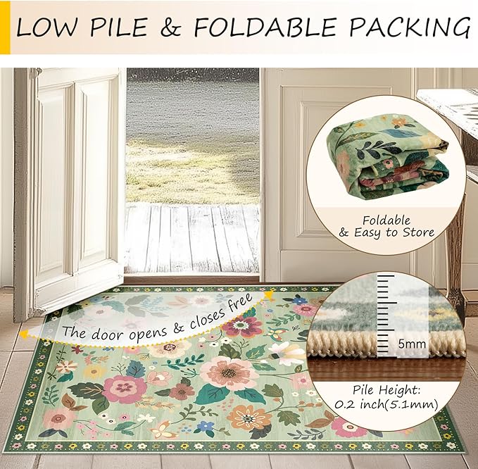 RELEANY Floral 5x7 Area Rugs Washable Print Boho Cute Carpet Non Slip Flower - Image 5