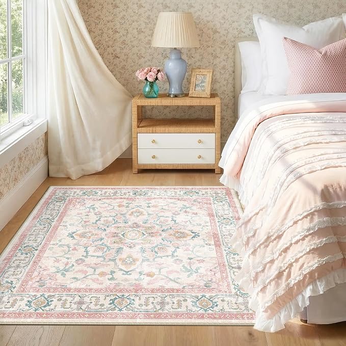 CAPALOCA Machine Washable Rugs Nursery Rug Sq5ft Cute Girl Non Slip Low Pile - Image 9