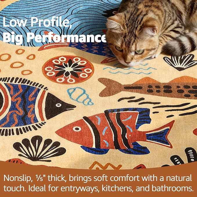jinchan 4ft Coastal Round Rug Kids Washable Fun Rug Colorful Ocean Fish Small - Image 5