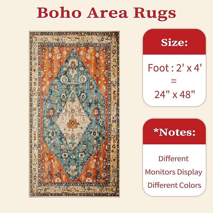 SERISSA 2x4 Boho Rugs for Entryway, Washable Non-Slip Kitchen Runner Rug - Image 7
