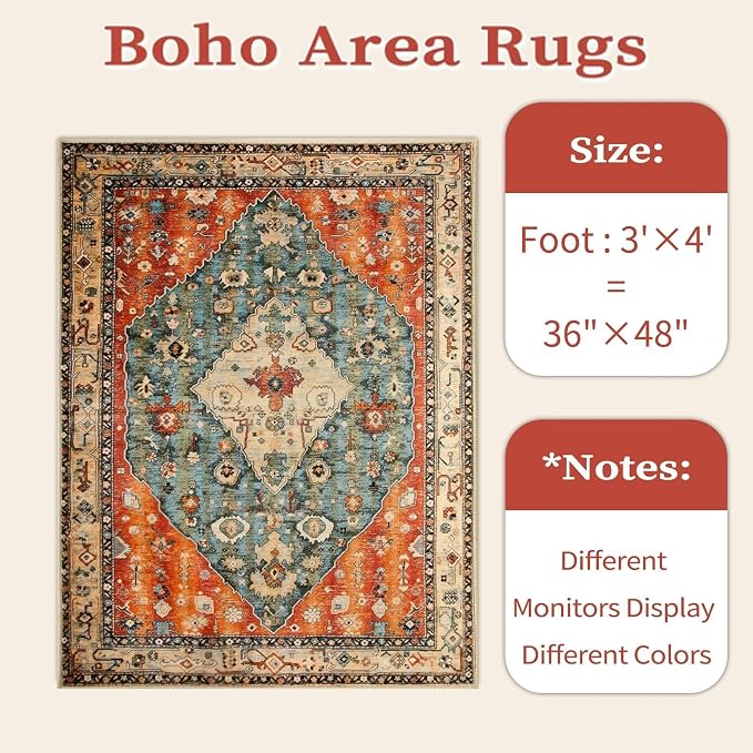 SERISSA Boho Area Rug for Entryway, 3x4 | Washable, Ultra Soft Print Distressed - Image 6