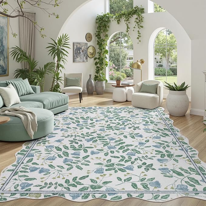 DCX Washable Botanical Floral Rug 5x7, Non Slip Low Pile Carpet by DCXWashableRug