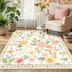 RELEANY Floral Square 6ft Area Rugs Washable Print Boho Cute Carpet Non Slip - Image 8