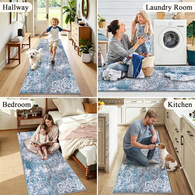 HEBE Washable Hallway Runner Rug 2'x 5' Non Slip Kitchen Rugs Runner, Low Pile - Image 6
